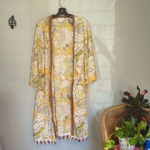 Hayden Los Angeles Kimono Style Open Front Cover Up In Texture Botanical Print M